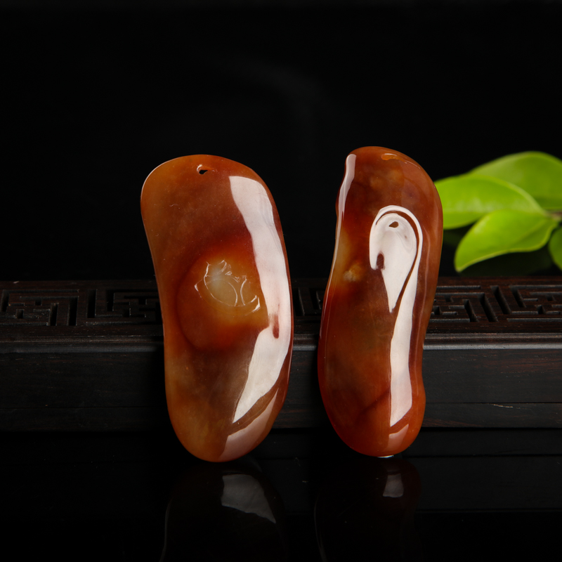 天然糯种红翡金童玉女吊坠-红掌柜