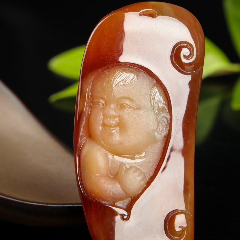 天然红翡金童玉女吊坠-红掌柜