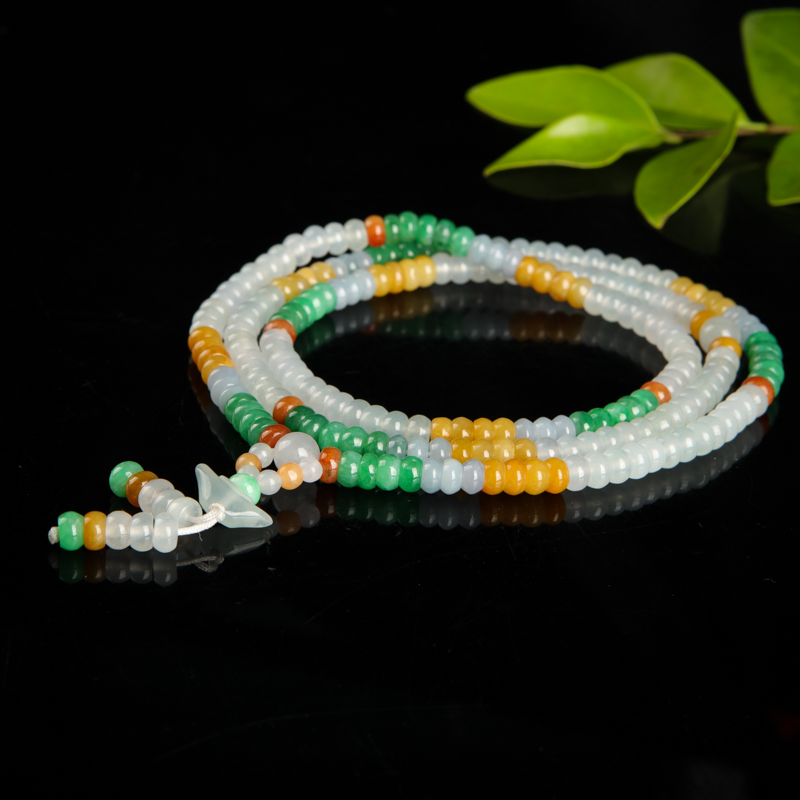 天然糯冰种翡翠苹果珠项链-红掌柜