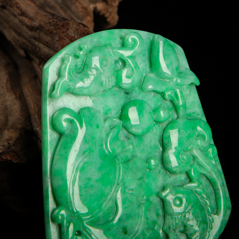 缅甸翡翠和和美美吊坠-红掌柜