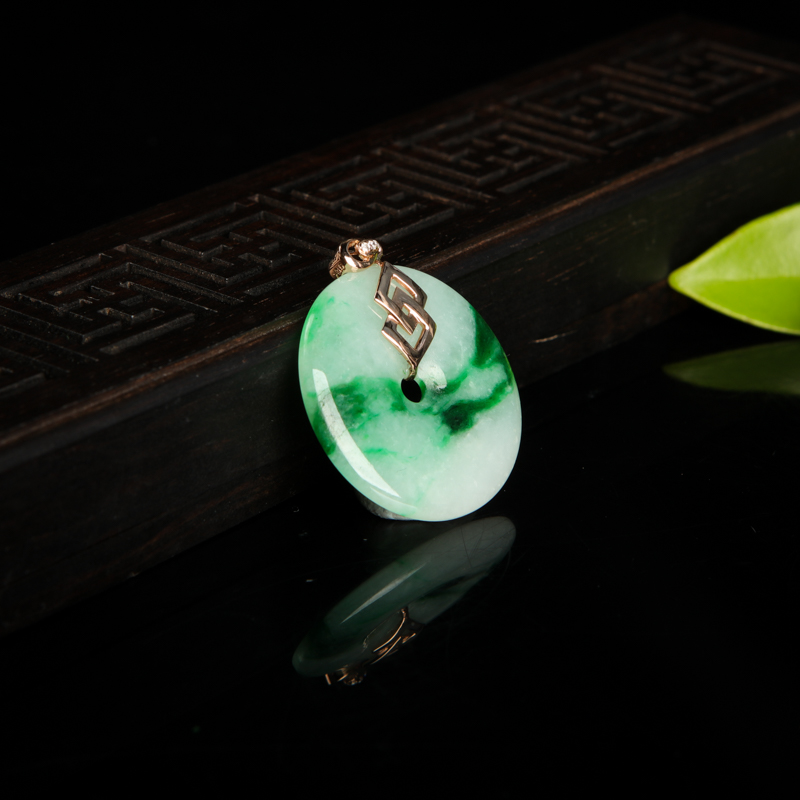 豆种飘翠翡翠平安扣吊坠-红掌柜