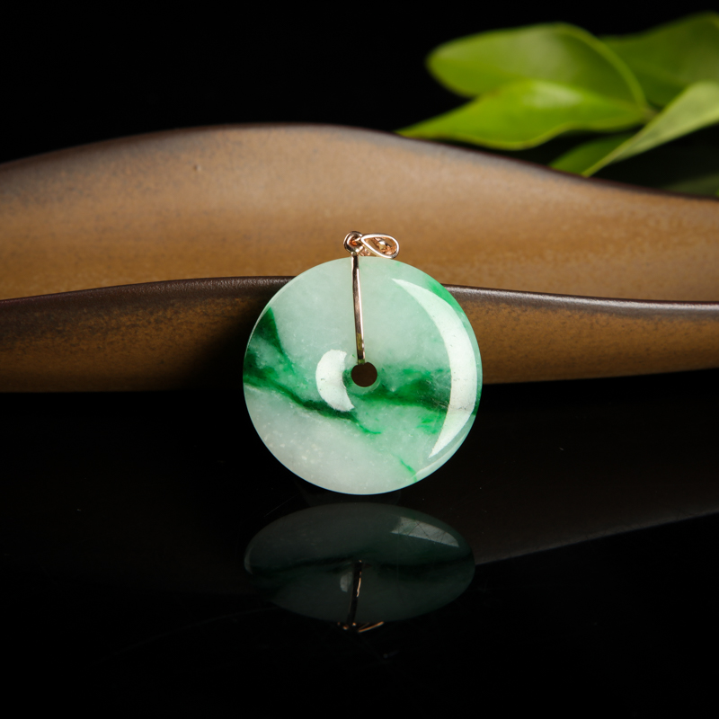 18K豆种翡翠平安扣吊坠-红掌柜