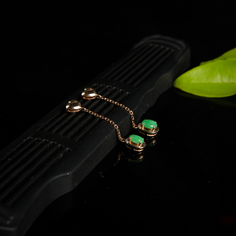 糯种豆绿翡翠耳坠-红掌柜