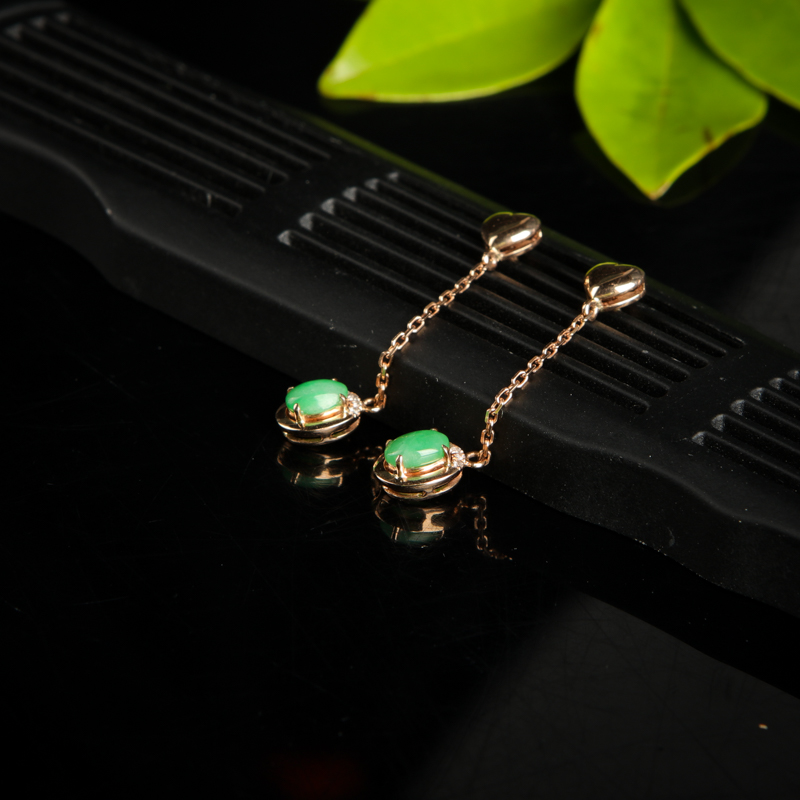 18K豆绿翡翠耳坠-红掌柜