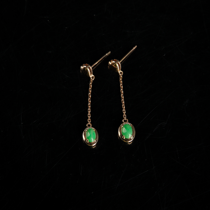 18K糯种翡翠耳坠-红掌柜