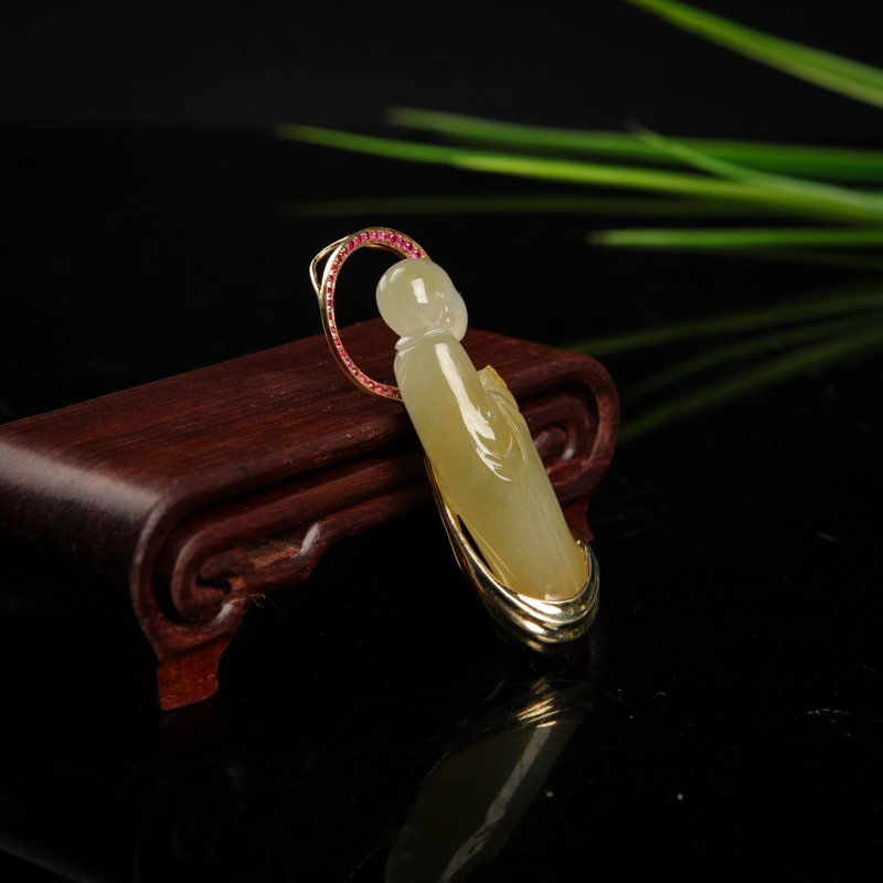 天然糯种黄翡禅悟吊坠-红掌柜