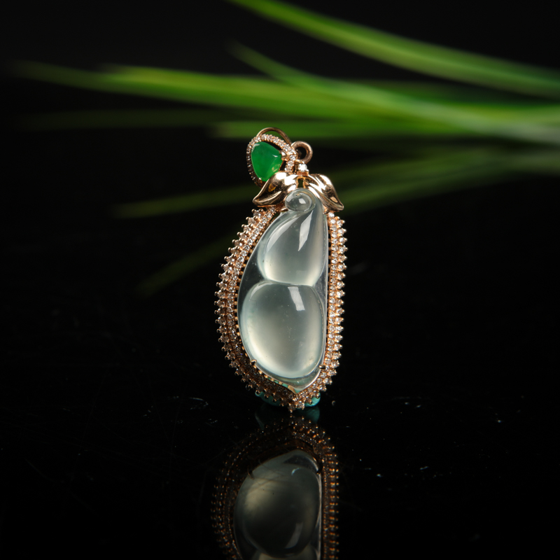 18k冰种飘花翡翠葫芦吊坠-红掌柜