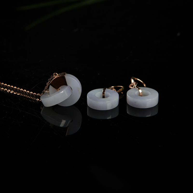 缅甸糯种浅紫翡翠套装-红掌柜