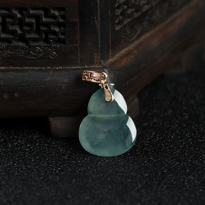 缅甸天然飘花翡翠葫芦吊坠-红掌柜