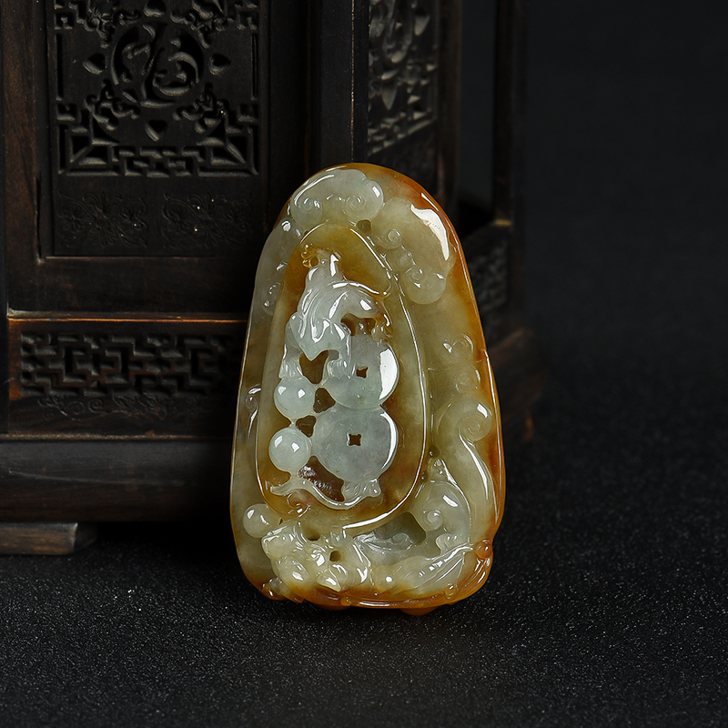 缅甸天然糯种黄翡福寿如意吊坠-红掌柜