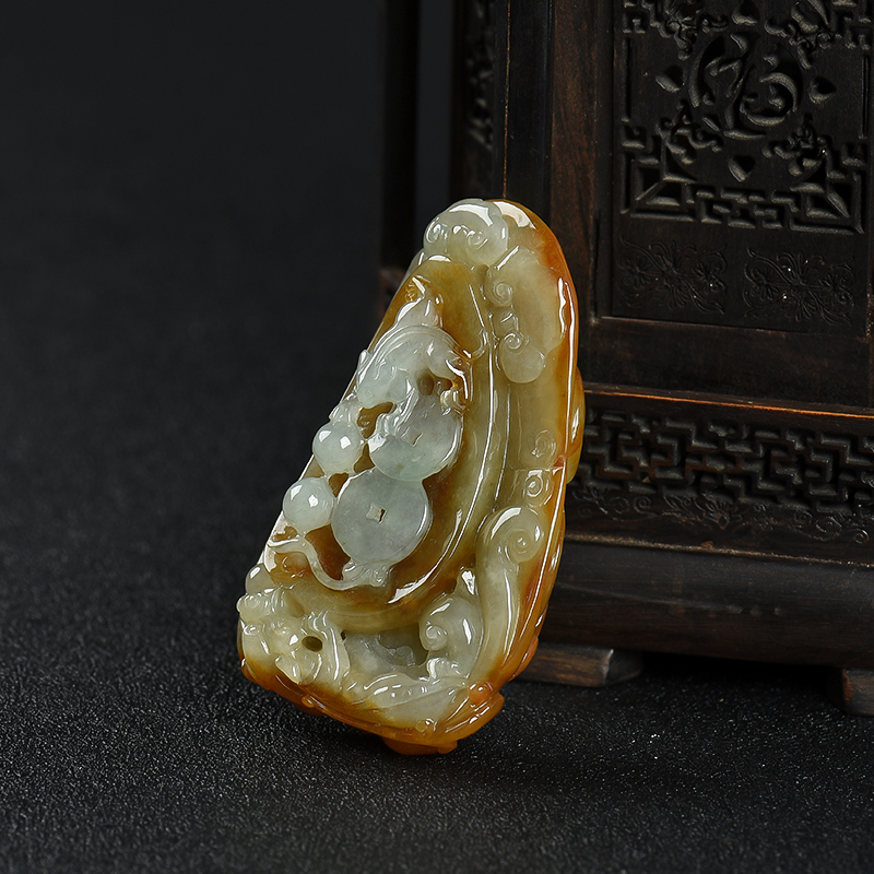 缅甸糯种黄翡福寿如意吊坠-红掌柜