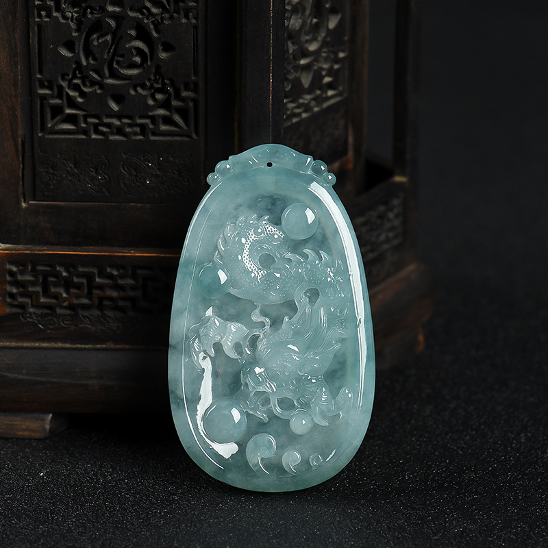 缅甸天然糯种飘花翡翠辰龙吊坠-红掌柜