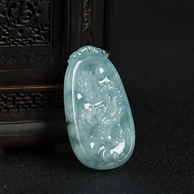 天然糯种飘花翡翠辰龙吊坠-红掌柜