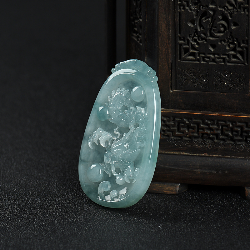 缅甸糯种飘花翡翠辰龙吊坠-红掌柜