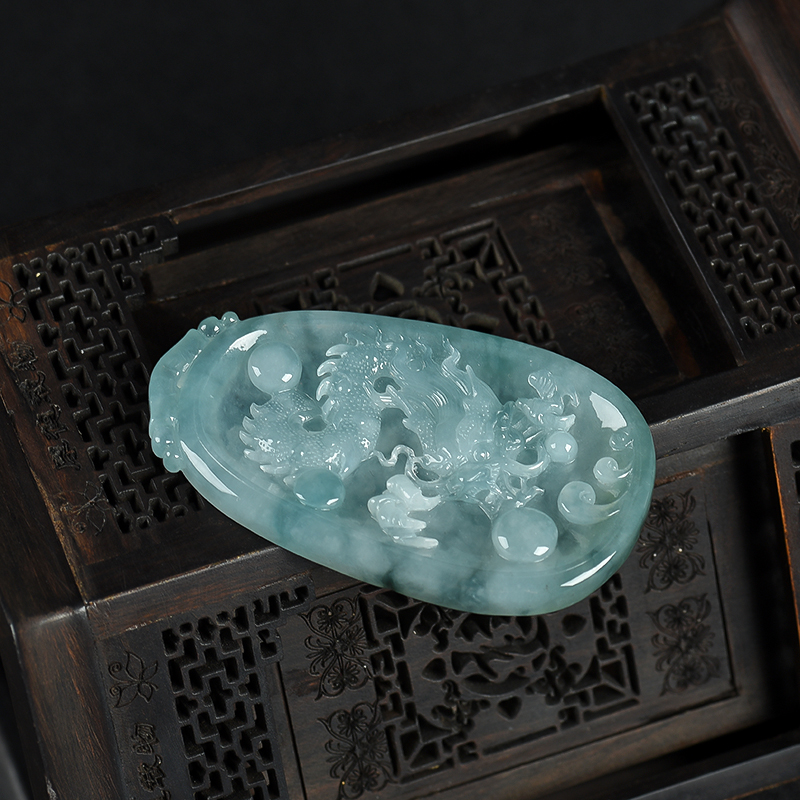 缅甸天然糯种翡翠辰龙吊坠-红掌柜