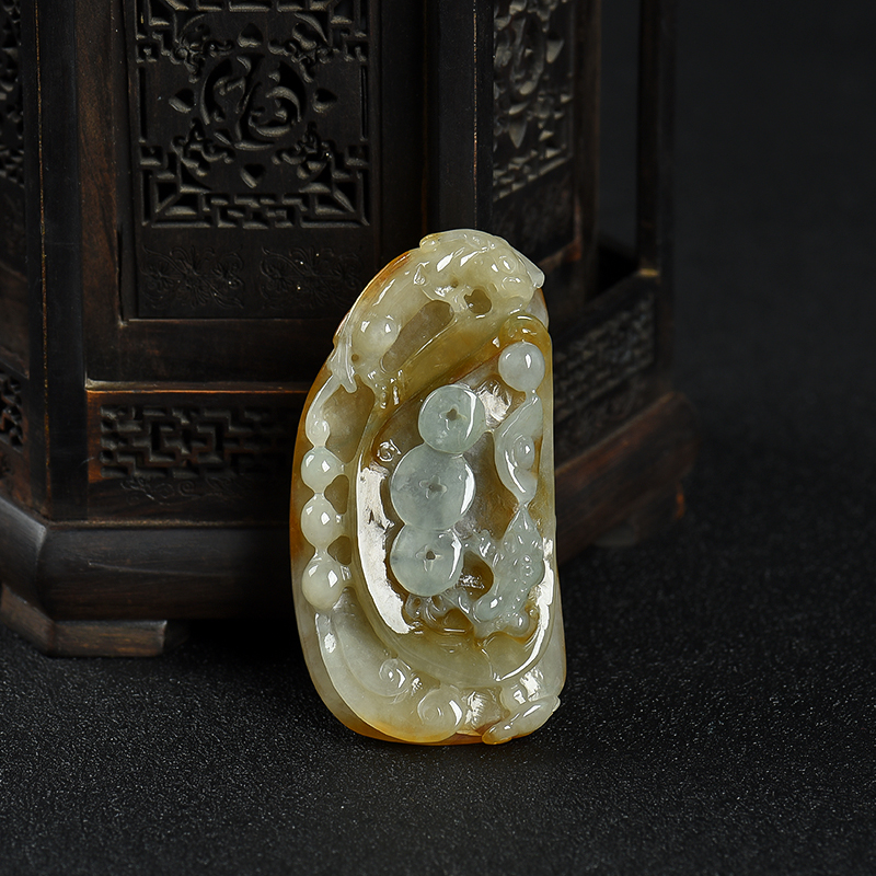 缅甸天然糯种黄翡福寿如意吊坠-红掌柜 