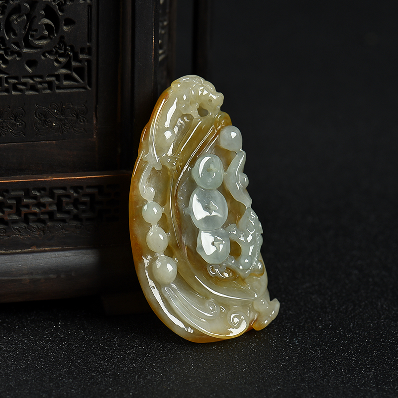 天然糯种黄翡福寿如意吊坠-红掌柜 