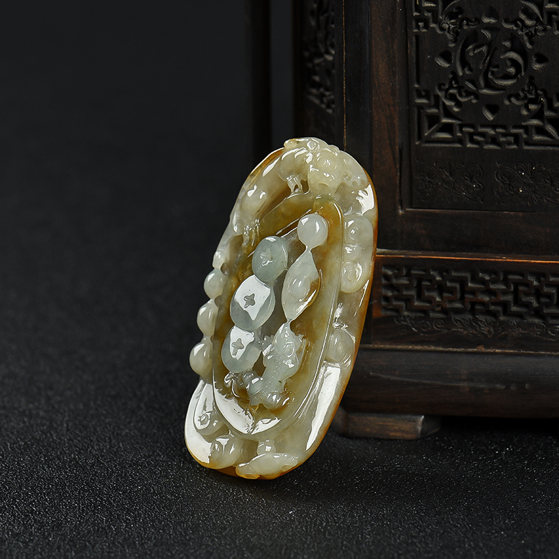 缅甸糯种黄翡福寿如意吊坠-红掌柜 