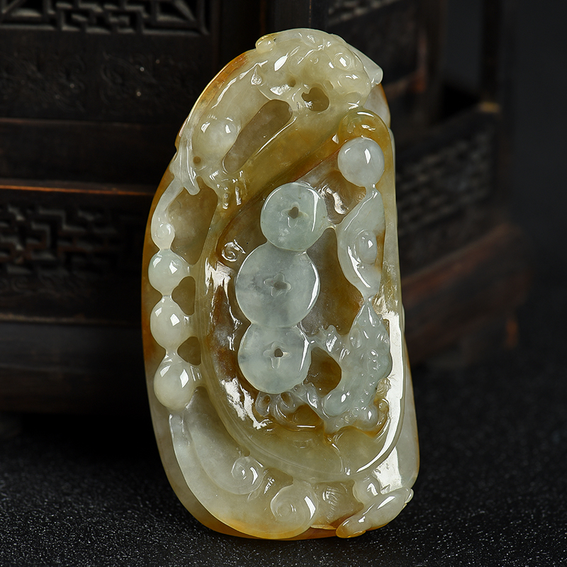 糯种黄翡福寿如意吊坠-红掌柜 