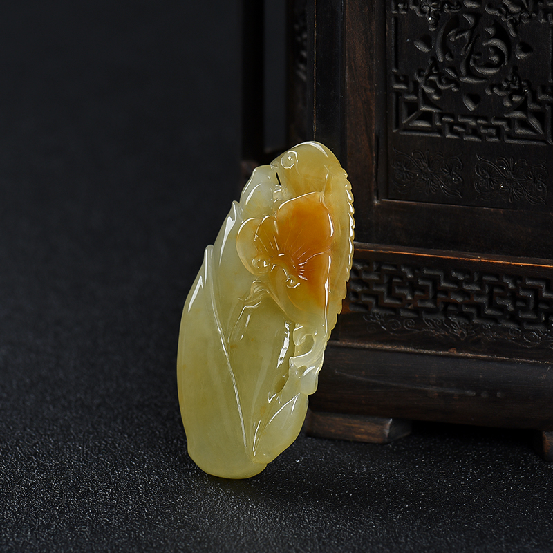缅甸糯种黄翡智慧吊坠-红掌柜
