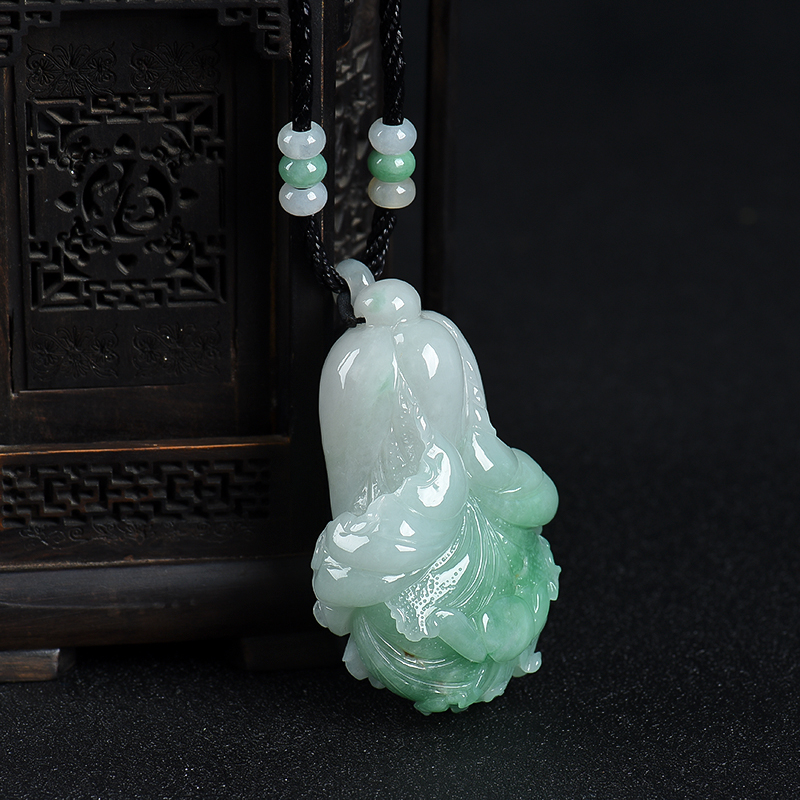 天然糯种飘翠翡翠百财吊坠-红掌柜