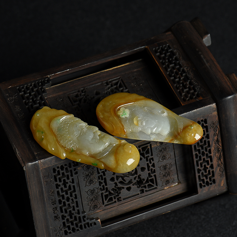 豆种黄翡套装吊坠-红掌柜