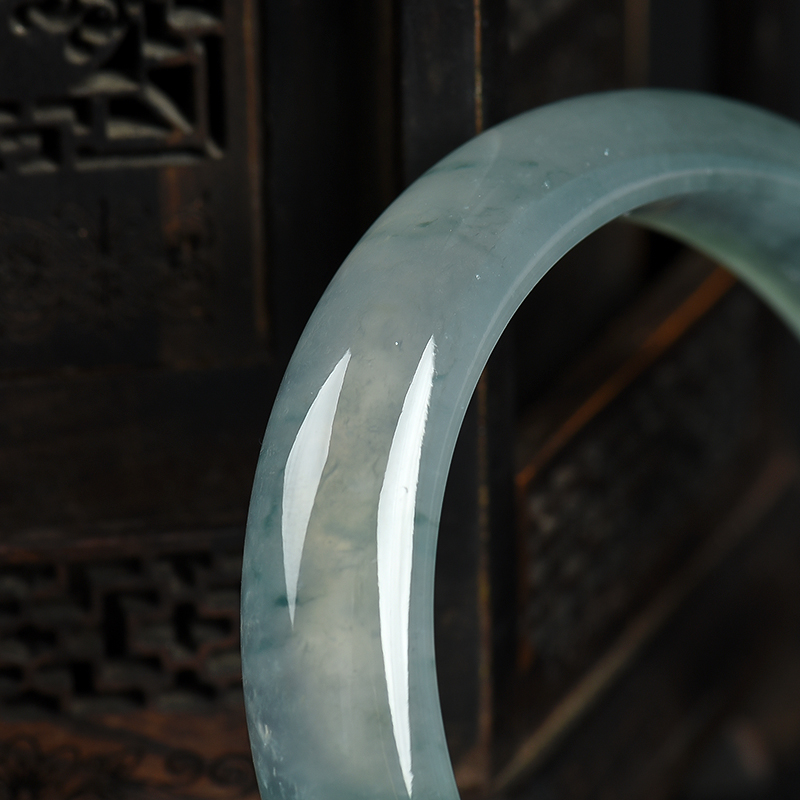 54.5mm糯冰种飘花天然翡翠手镯-红掌柜