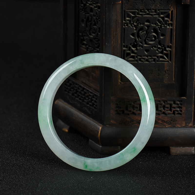 缅甸糯种飘翠翡翠手镯-红掌柜