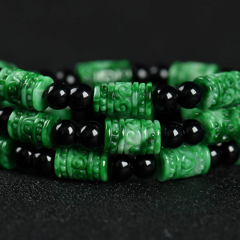 缅甸花青种翡翠桶珠珠串-红掌柜