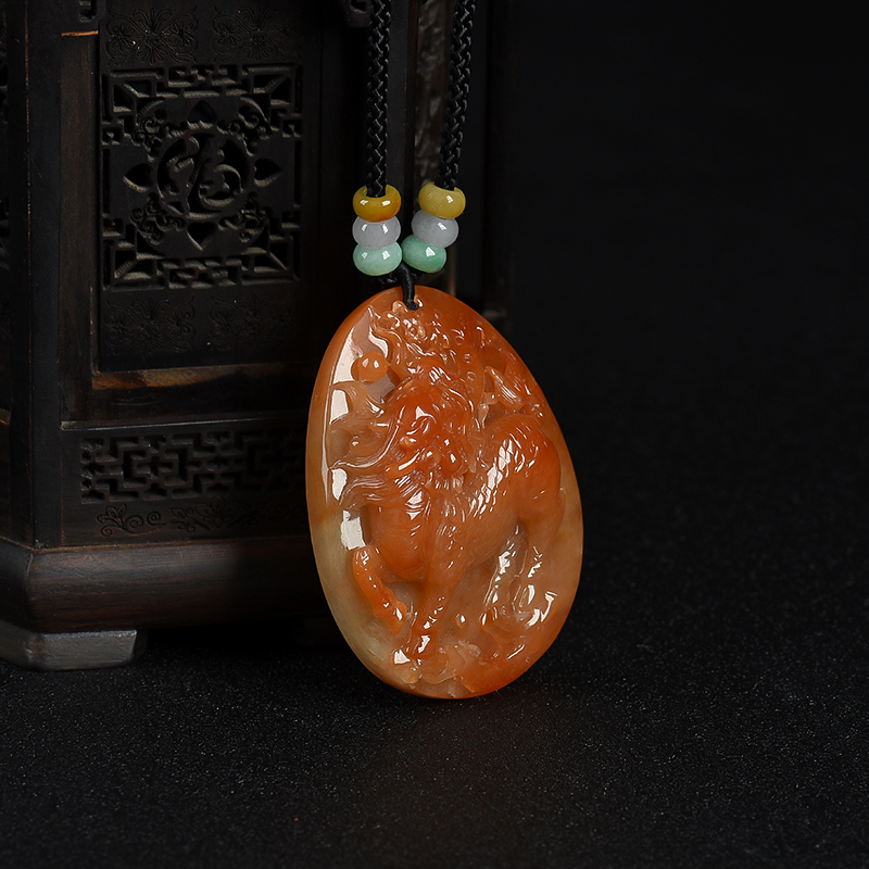 天然糯种红翡麒麟吊坠-红掌柜