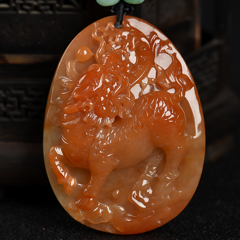 糯种红翡麒麟吊坠-红掌柜