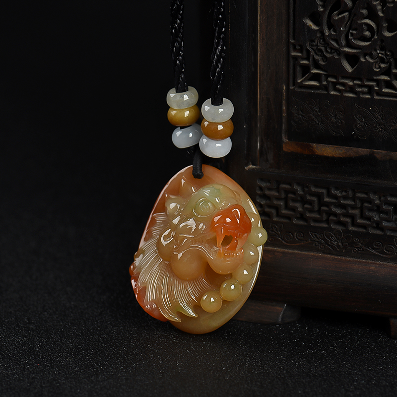 缅甸糯种红翡翠瑞兽吊坠-红掌柜