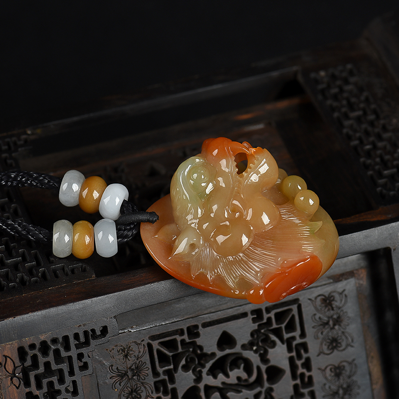 缅甸天然糯种红翡翠吊坠-红掌柜