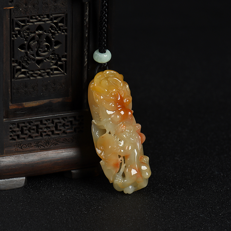 天然糯种黄翡望子成龙吊坠-红掌柜