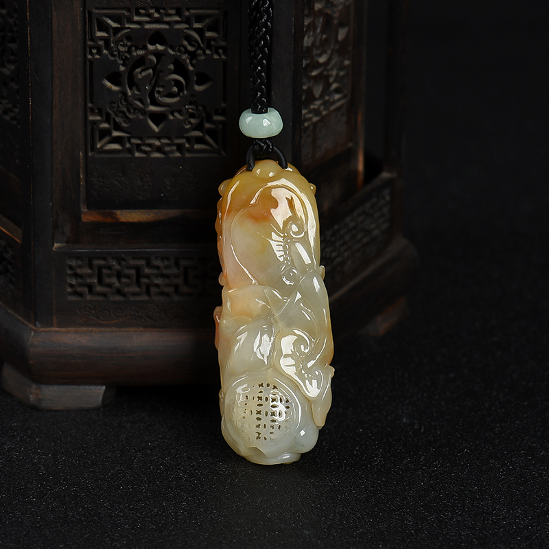 缅甸天然黄翡望子成龙吊坠-红掌柜