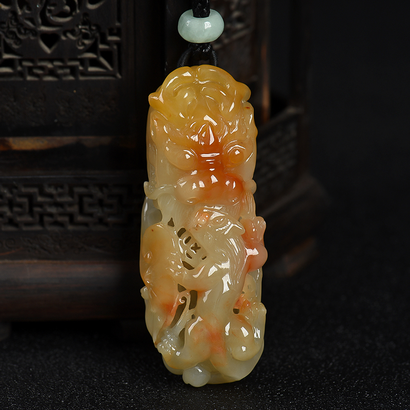 糯种黄翡望子成龙吊坠-红掌柜