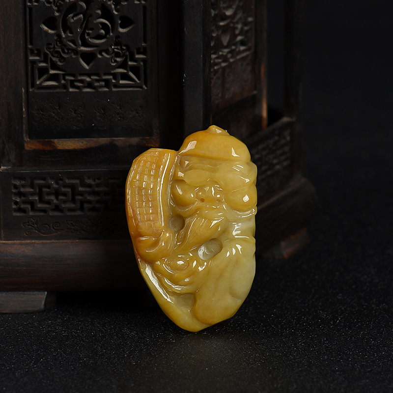 缅甸天然豆种黄翡精打细算吊坠-红掌柜