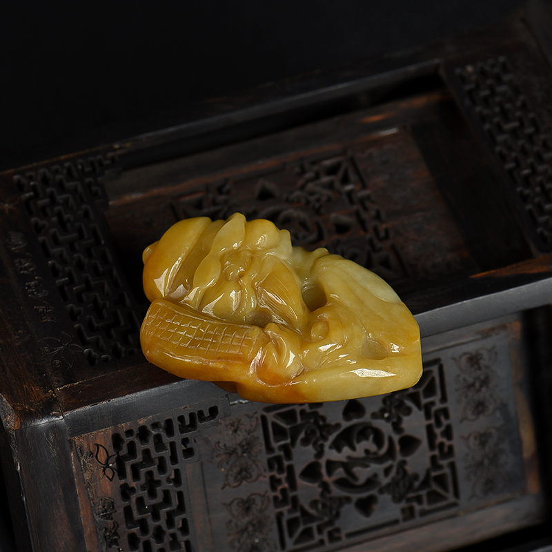 缅甸天然豆种黄翡吊坠-红掌柜