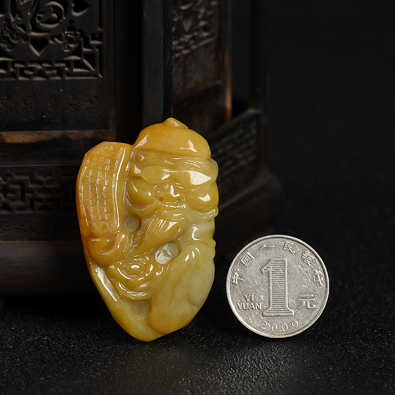 缅甸豆种黄翡吊坠-红掌柜