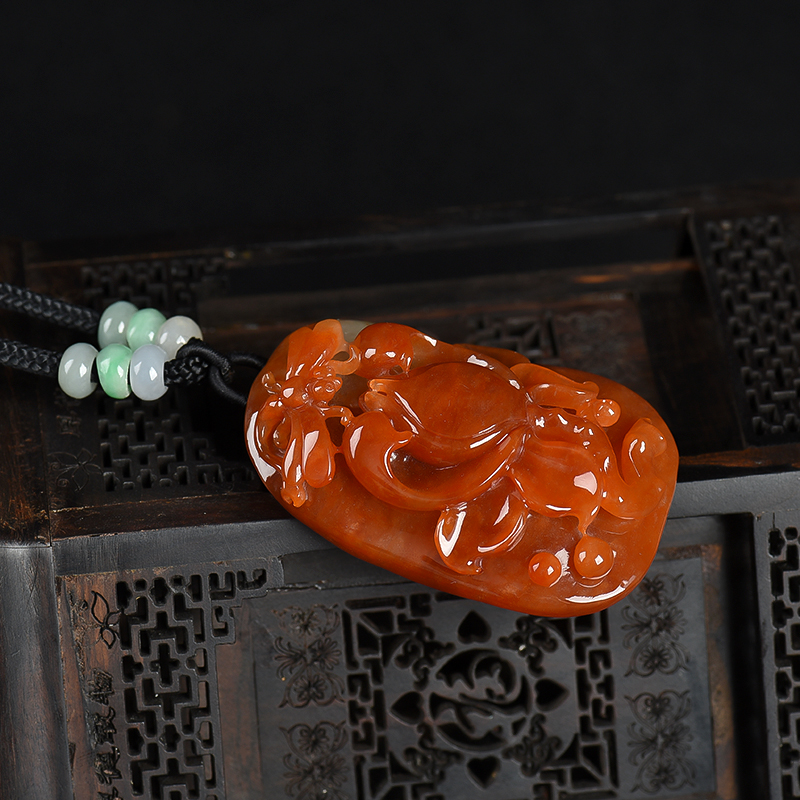 缅甸天然糯种红翡吊坠-红掌柜