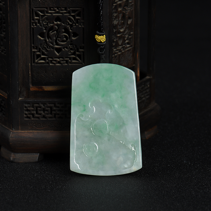 缅甸天然飘翠翡翠龙牌吊坠-红掌柜