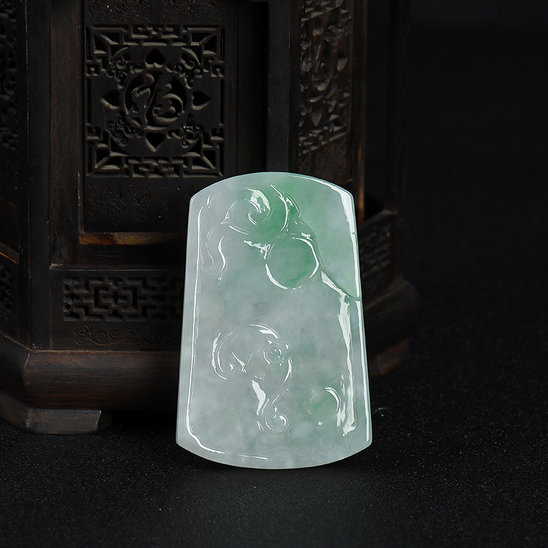 缅甸天然飘翠翡翠龙牌吊坠-红掌柜