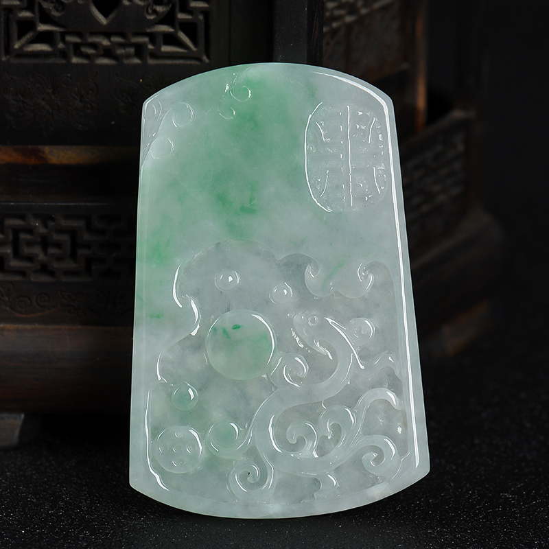 缅甸天然糯种飘翠翡翠吊坠-红掌柜