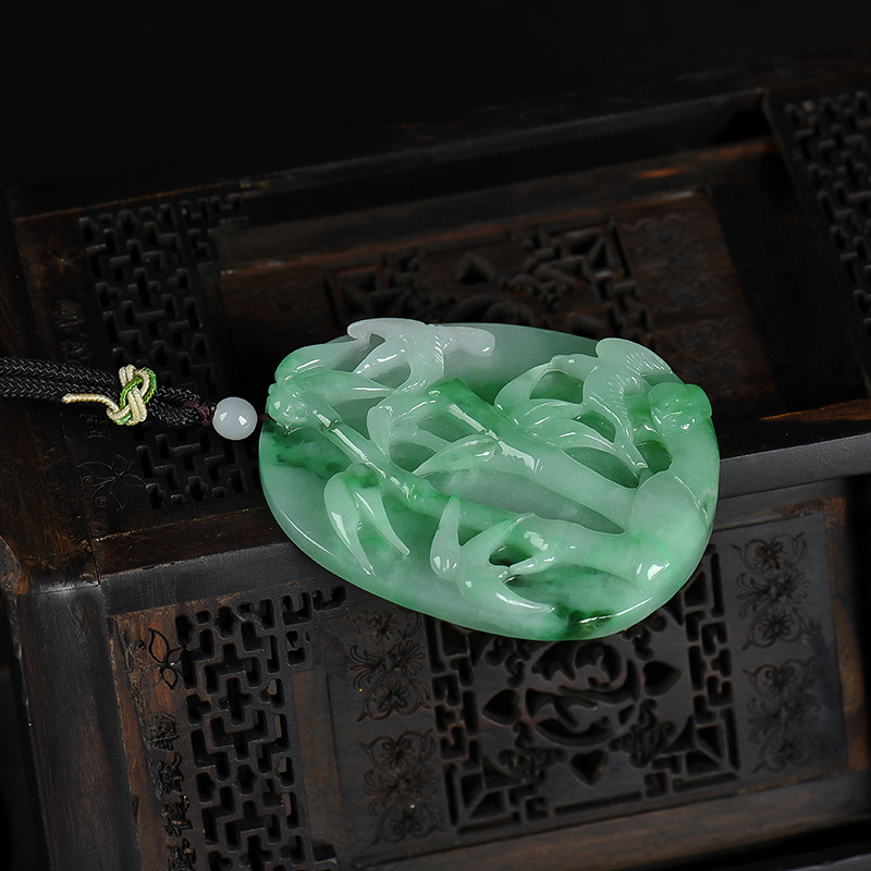 缅甸天然糯种翡翠节节高升吊坠-红掌柜