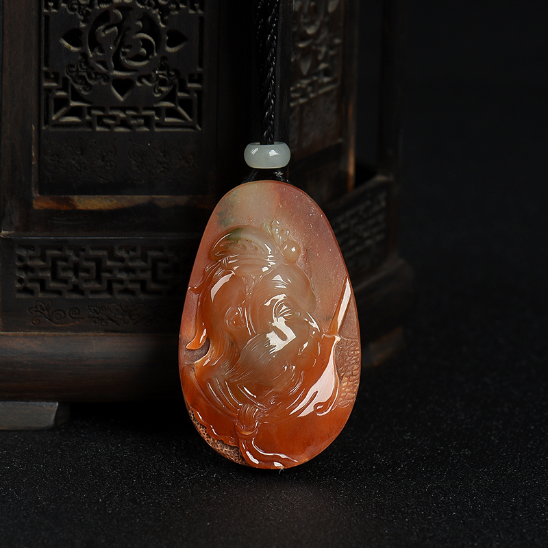 缅甸天然糯种红翡齐天大圣吊坠-红掌柜