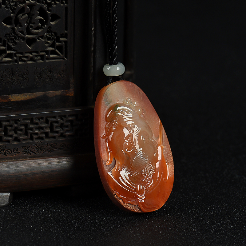 天然糯种红翡齐天大圣吊坠-红掌柜