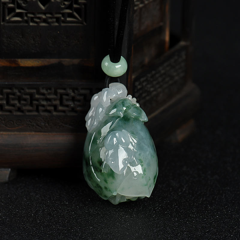 缅甸天然糯种飘花翡翠花开富贵吊坠-红掌柜