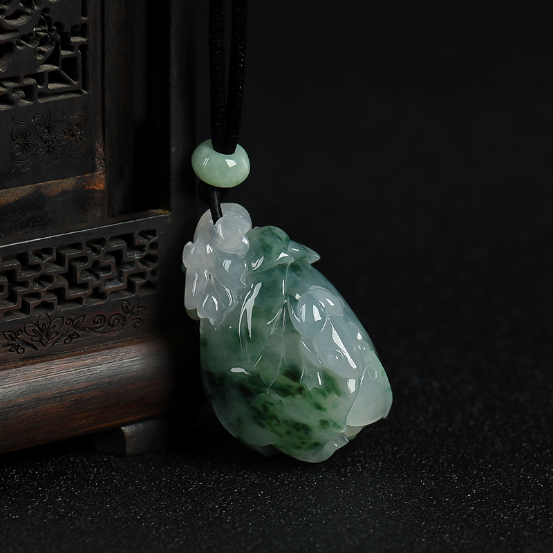 天然糯种飘花翡翠花开富贵吊坠-红掌柜