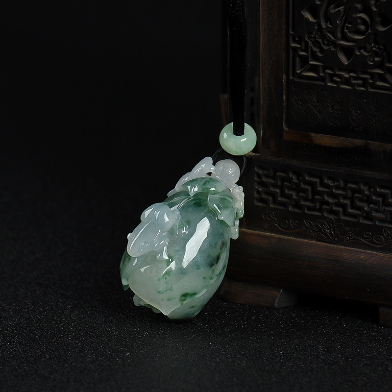 缅甸糯种飘花翡翠花开富贵吊坠-红掌柜