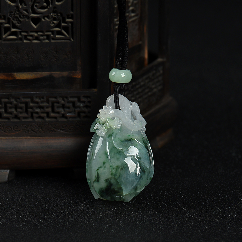 缅甸天然飘花翡翠花开富贵吊坠-红掌柜